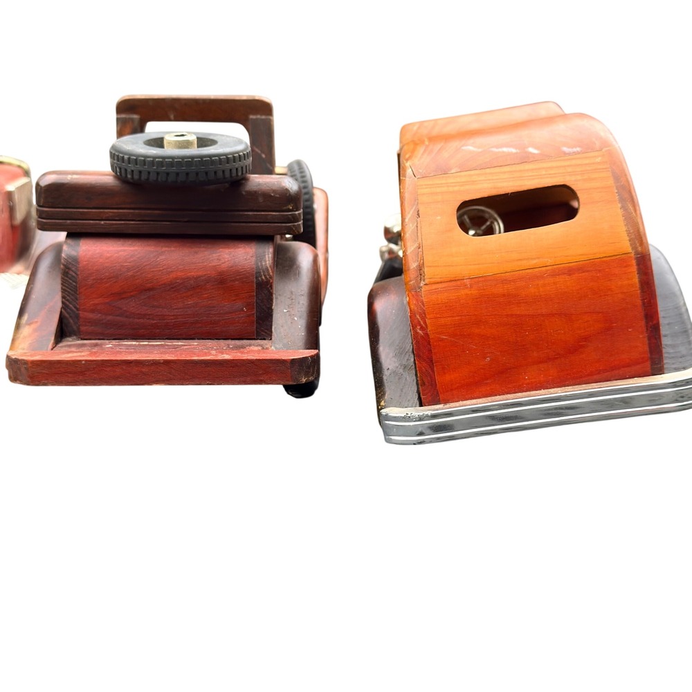 Vintage Wooden Model Car Set 4pc Antique Style Decorative Wood Toy Vehicles DIY